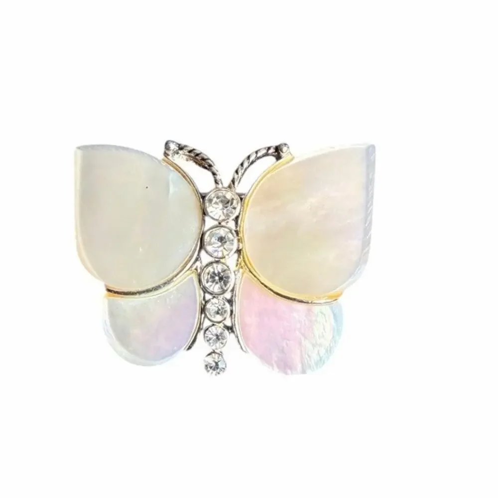 Vintage Monet Mother-of-Pearl and Rhinestone Butterfly Brooch